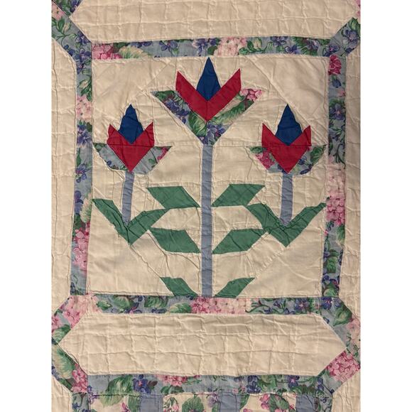 Handmade 80s Floral Patchwork Quilt Pastel Cottagecore 78x87 full / queen - Picture 12 of 16